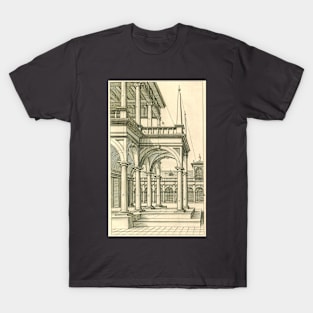 Vintage Architecture, Roman Courtyard with Columns by Henricus Hondius T-Shirt